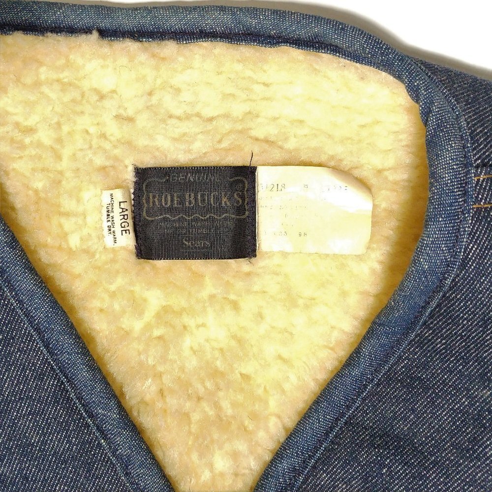 Roebucks Vintage Western Denim Jean Sherpa Wool Lined Winter Vest snap button - Picture 6 of 7